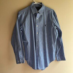 Ralph Lauren classic fit blue white striped dress shirt preppy coastal nautical